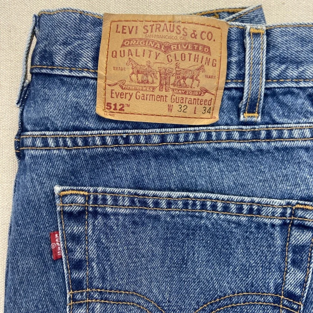 Levis 512 Jeans Mens 30 x 34 Slim Fit Tapered Leg Blue Denim 90s Vintage